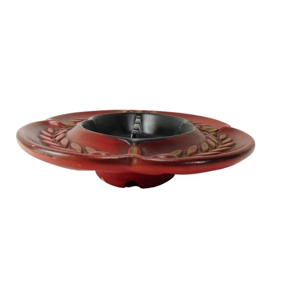 Vintage 1970s USA Mid Century Heager Red AshTray Wheat Leaf Baroque Crest 1068 - Picture 5 of 10